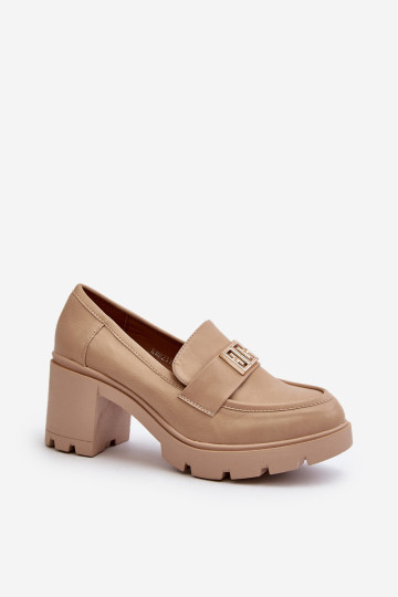 Smėlio spalvos Ranunca moteriški batai su stambiais aukštakulniais su puošmena 2