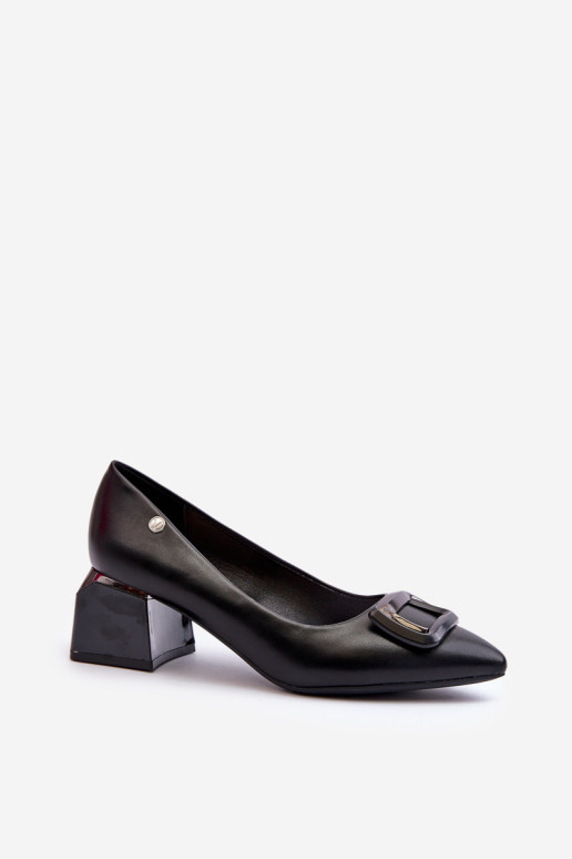 Block-kulniai siurbliai su dekoracija, Eco Leather, Black Sarala