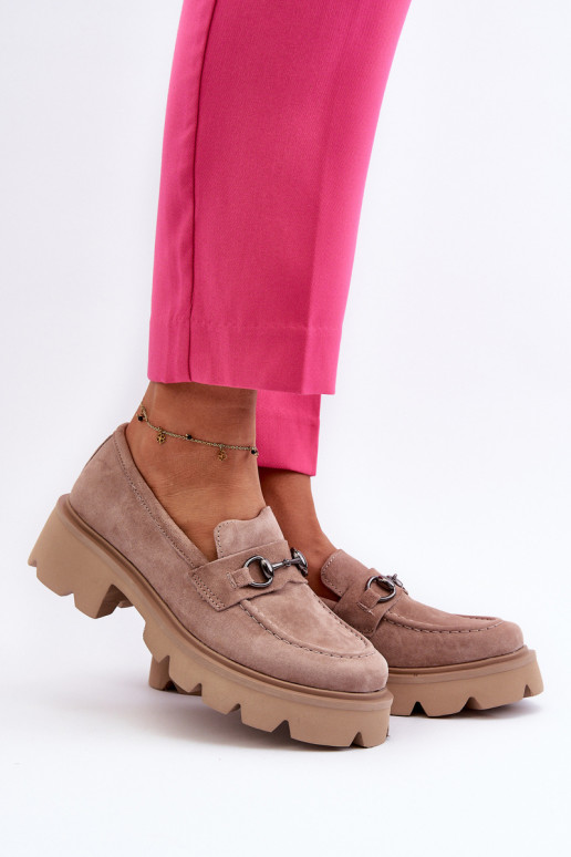 Stambūs moteriški smėlio spalvos zomšiniai batai Neloria