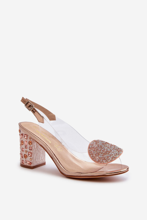 Permatomi sandalai ant aukštakulnio rožinio aukso spalvos D&A MR38-812