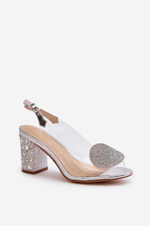 Permatomi sandalai ant aukštakulnio sidabro spalvos D&A MR38-812