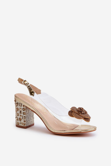 Permatomos basutės ant aukštakulnio su dekoracijomis S.Barski MR38-356 Auksinė 2