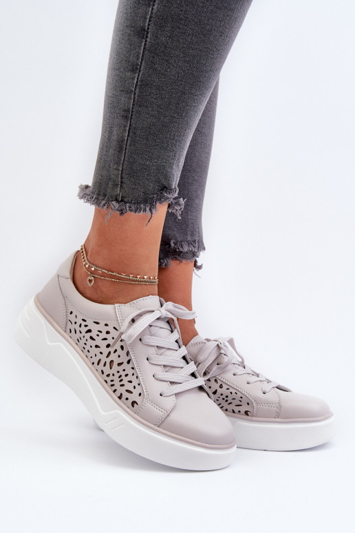 Moteriški ažūriniai sportbačiai ant platformos Oda Pilka Peilaeno