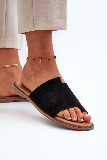 Moteriškos juodos amitės zomšos šlepetės