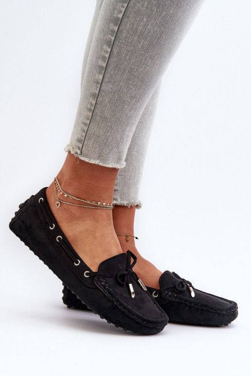 Moteriški ekologiški zomšiniai mokasinai, juodi anemilda