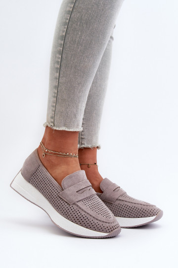 Moteriški mokasinai ant platformos Eco Suede Grey Inesqua