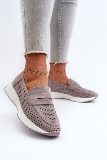 Moteriški mokasinai ant platformos Eco Suede Grey Inesqua