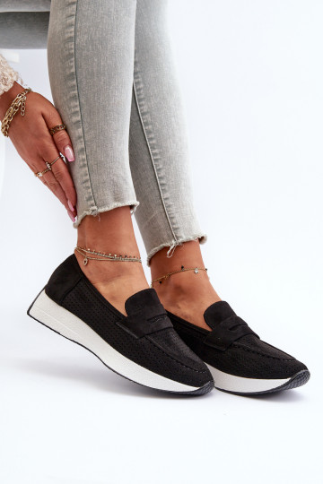 Moteriški mokasinai ant platformos Eco Suede Black Inesqua