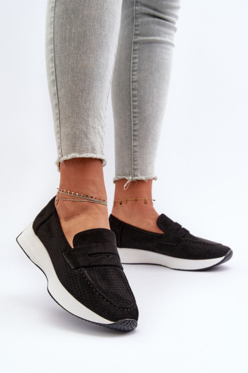 Moteriški mokasinai ant platformos Eco Suede Black Inesqua