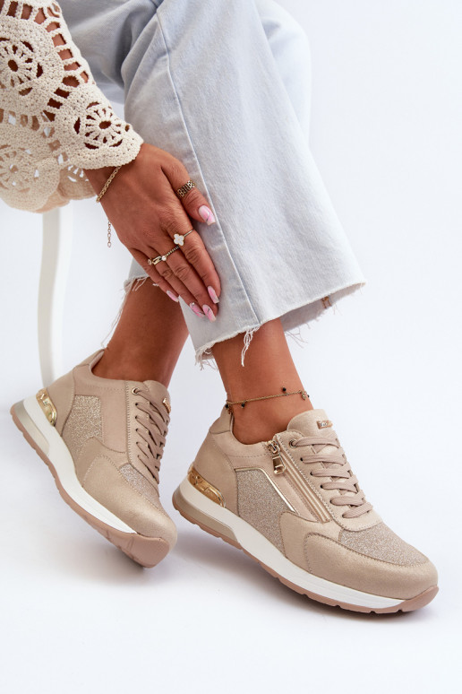 Moteriški sportbačiai su blizgučiais ir užtrauktuku INBLU IN000365 Smėlio spalvos
