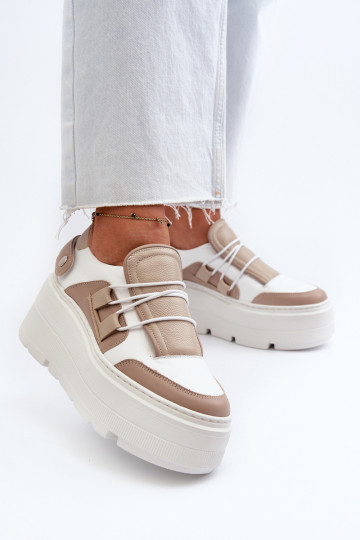 „Zazoo 1833“ moteriški odiniai sportbačiai ant masyvaus smėlio-balto pado