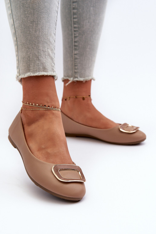 Ekologinės odos baleto butai su apdaila, tamsiai smėlio spalvos Enicoria