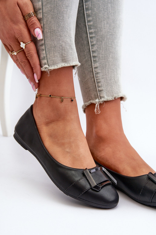 Ekologiški odiniai baleto butai su dirželiu ir dekoru, juoda Cadwenla