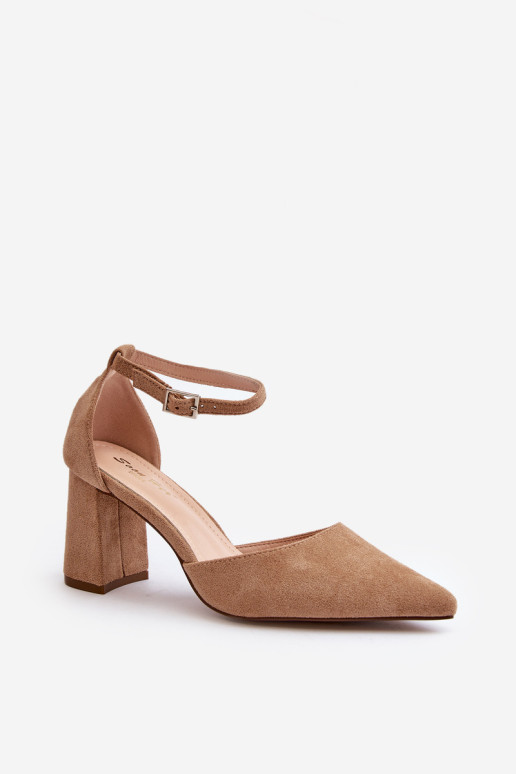 Aukštakulniai pompos smailiais pirštais Beige Eco Suede Halene