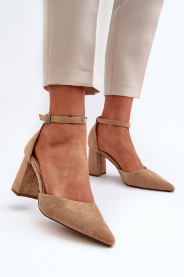 Aukštakulniai pompos smailiais pirštais Beige Eco Suede Halene