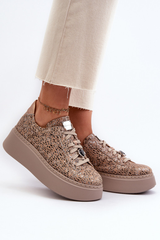 Odiniai sportiniai batai ant platformos Maciejka 06191-10 Beige
