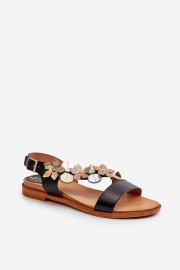 Moteriški odiniai sandalai, dekoruoti gėlėmis, Laura Messi 2762 juodi 2