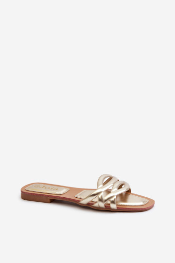 Moteriškos ekologiškos odos šlepetės plokščiu kulnu, auksinės spalvos Moldela 2