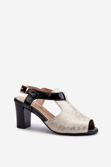 Moteriškos aukštakulnės basutės, pagamintos iš ekologiškos odos, aukso ir juodos spalvos Queenmarie 2