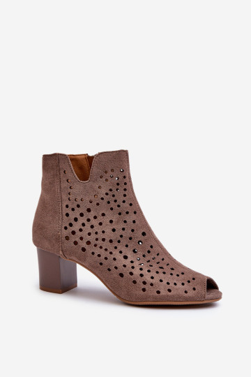 Moteriški ažūriniai ekologiški zomšiniai batai aukštakulniais atvirais pirštais Ruda Halania 2