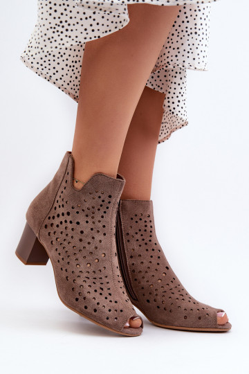 Moteriški ažūriniai ekologiški zomšiniai batai aukštakulniais atvirais pirštais Ruda Halania