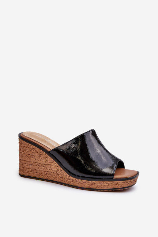 Moteriškos patentuotos pleištinės šlepetės Sergio Leone KL213 juodos