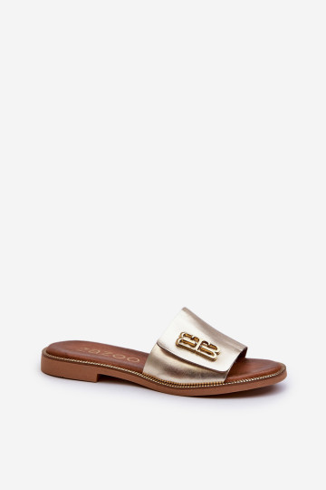 Zazoo 40384 Elegantiškos moteriškos odinės šlepetės, auksinės spalvos 2