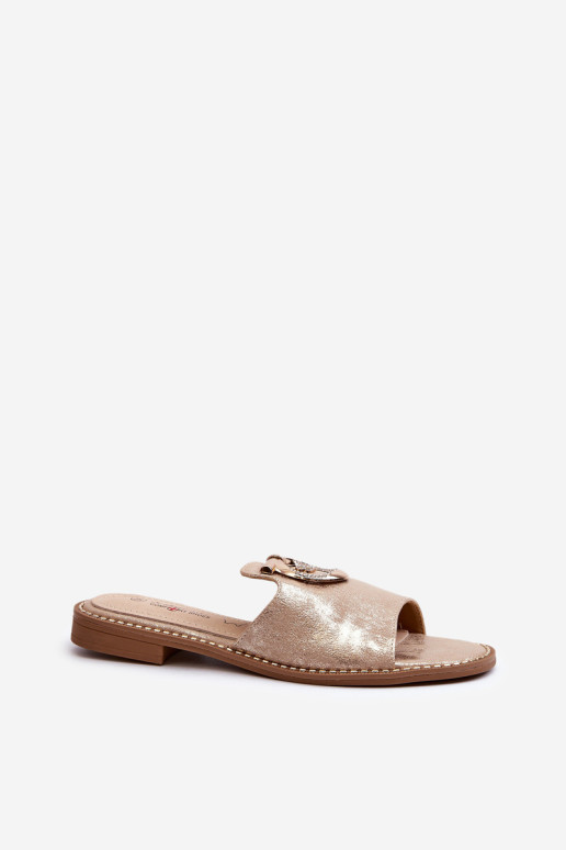 Elegantiškos blizgios moteriškos šlepetės su puošmena S.Barski KV27-032 Auksinis