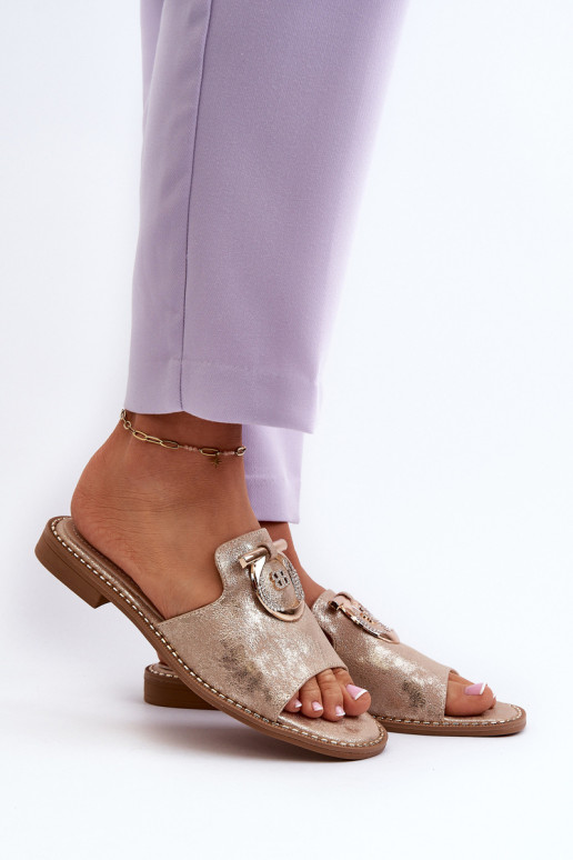 Elegantiškos blizgios moteriškos šlepetės su puošmena S.Barski KV27-032 Auksinis