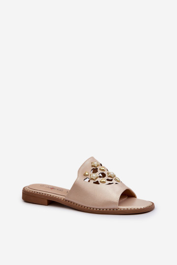 Blizgios moteriškos šlepetės su dekoracijomis S.Barski KV27-063 Auksinis 2