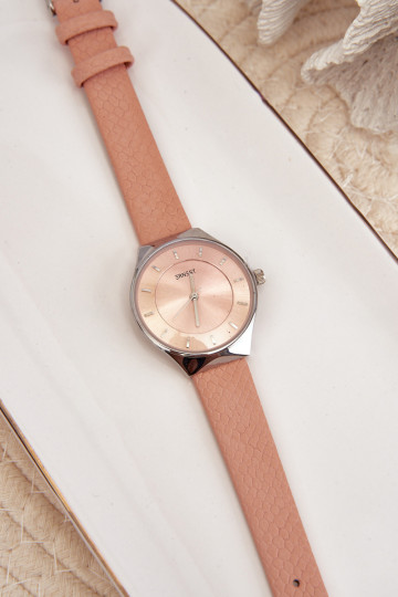 Moteriškas laikrodis su ekologišku odiniu dirželiu, rausva Ernest E62013L 2