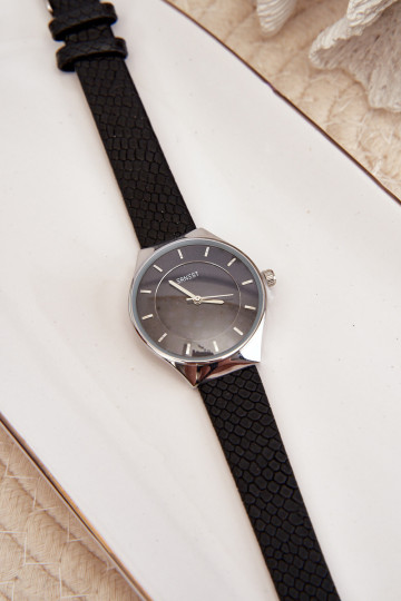 Moteriškas laikrodis su ekologišku odiniu dirželiu, juodu Ernest E62013L 2