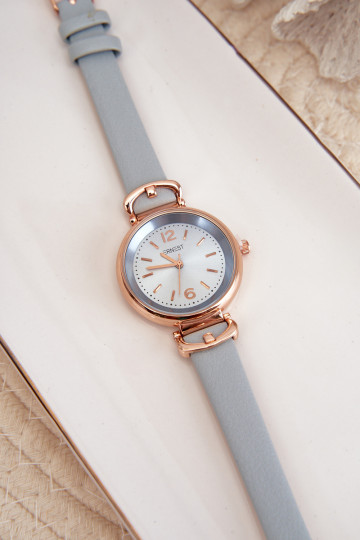 Moteriškas laikrodis su plonu ekologišku odiniu dirželiu, mėlynas Ernest E62027LR 2