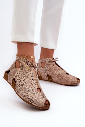 Raštuoti odiniai kulkšnies batai Maciejka 03426-02 Beige