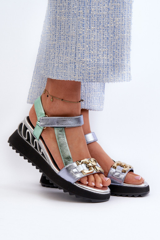 Moteriški sandalai su pleištais D&A CR954 žalia