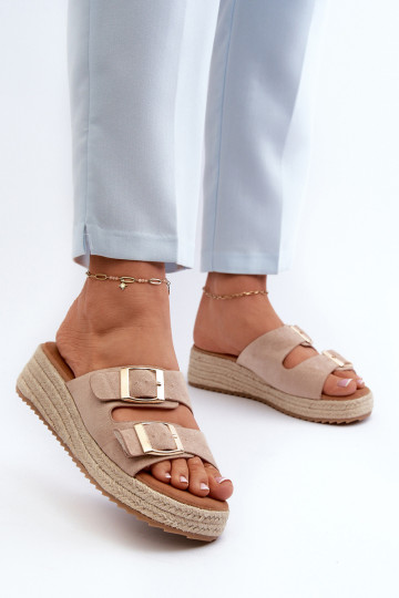 Moteriškos šlepetės su pynimo Eco Suede Beige Zaloemi