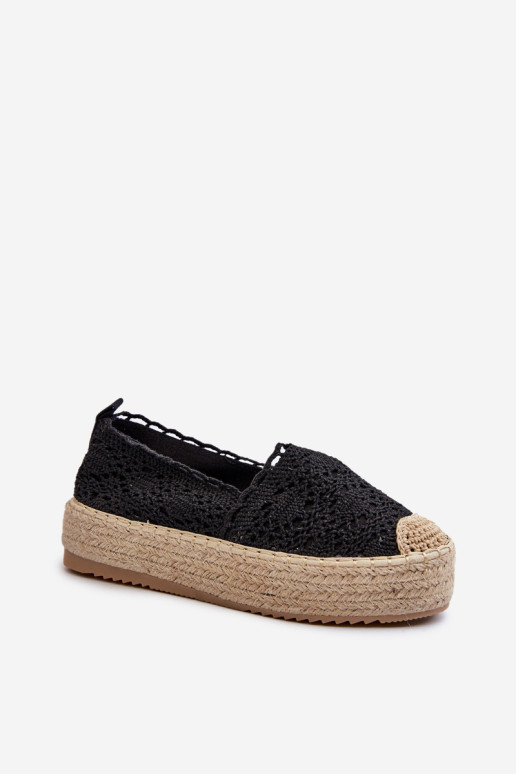 Moteriškos nėriniuotos espadrilės ant platformos Black Elarose