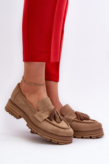 Zazoo 3469 Moteriški zomšiniai mokasinai su kutais, smėlio spalvos