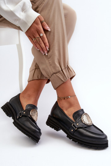 Moteriški mokasinai Zazoo 3485 su aukso apdaila, natūrali oda