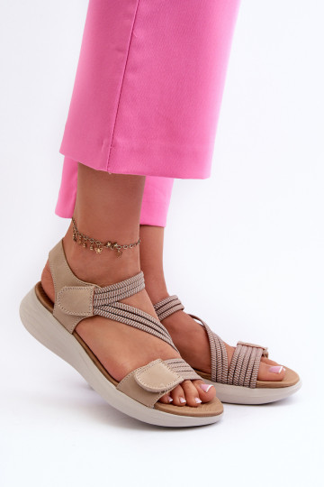 Moteriški patogūs Velcro sandalai smėlio spalvos Eladora