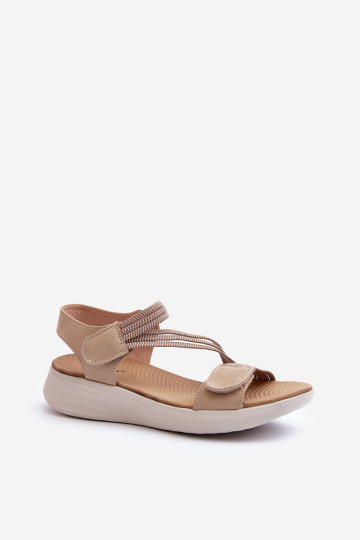 Moteriški patogūs Velcro sandalai smėlio spalvos Eladora 2