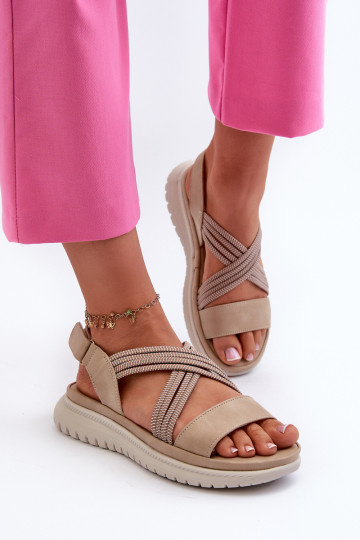 Lengvi, patogūs moteriški Velcro sandalai Beige Ceclea