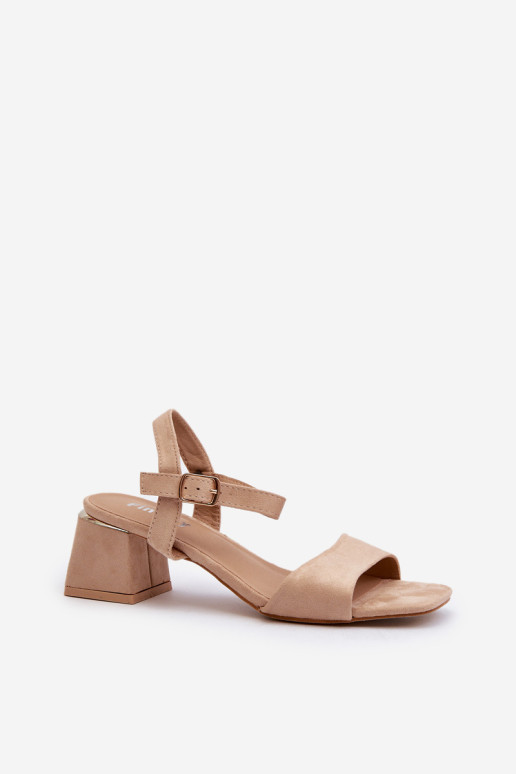 Moteriški sandalai ant bloko, pagaminti iš Eco Suede Beige Leisha