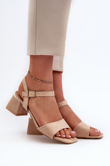 Moteriški sandalai ant bloko, pagaminti iš Eco Suede Beige Leisha