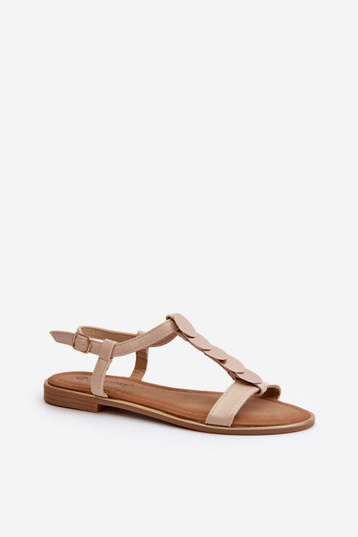 Moteriškos plokščios basutės, pagamintos iš Eco Leather Beige Jeritellia