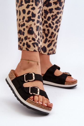 Moteriškos platformos šlepetės su sagtimis Eco Suede Black Ursila 2