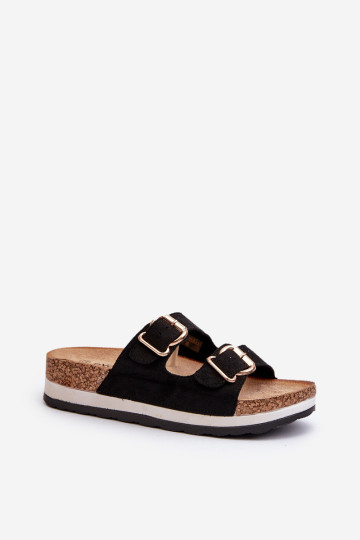 Moteriškos platformos šlepetės su sagtimis Eco Suede Black Ursila