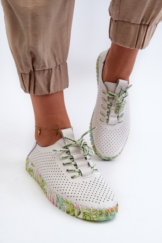 Moteriški nėriniuoti batai iš natūralios odos, balta Farnalea