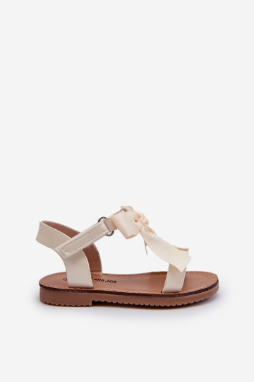 Lakinės odos vaikiškos basutės su Velcro lankeliu, šviesiai smėlio spalvos Joratia 2