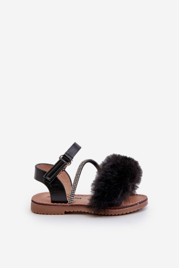 Vaikiškos Velcro basutės su kailiuku, Black Rosavere 2